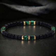 1pc Luxury Cube Malachite Men's Bracelet Contrast Color Wrist Accessory Daily Holiday Gift - Multicolor - View 3