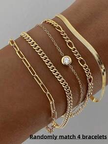 5 件套 14K 镀金编织、蛇形、珍珠链手链，适合女性日常佩戴、派对佩戴、夏季沙滩装佩戴、礼物赠送 - 金黃色 - 查看 8