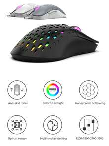 Mouse con cable RGB brillante con agujeros para juegos - Blanco - Ver 3