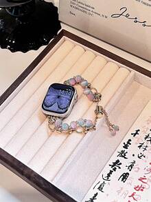 1件女款金色貓眼石金屬錶帶，適用於38/40/41/42/44/45/46/49mm I Watch Band Ultra/Se/10/9/8/7/6/5/4/3/2/1 - 金鍊彩石 - 查看 5
