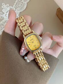 1件女士金色橢圓石英手錶，優雅時尚，適合日常佩戴、生日、畢業禮物、休閒聚會與宴會 - 金色 - 查看 2
