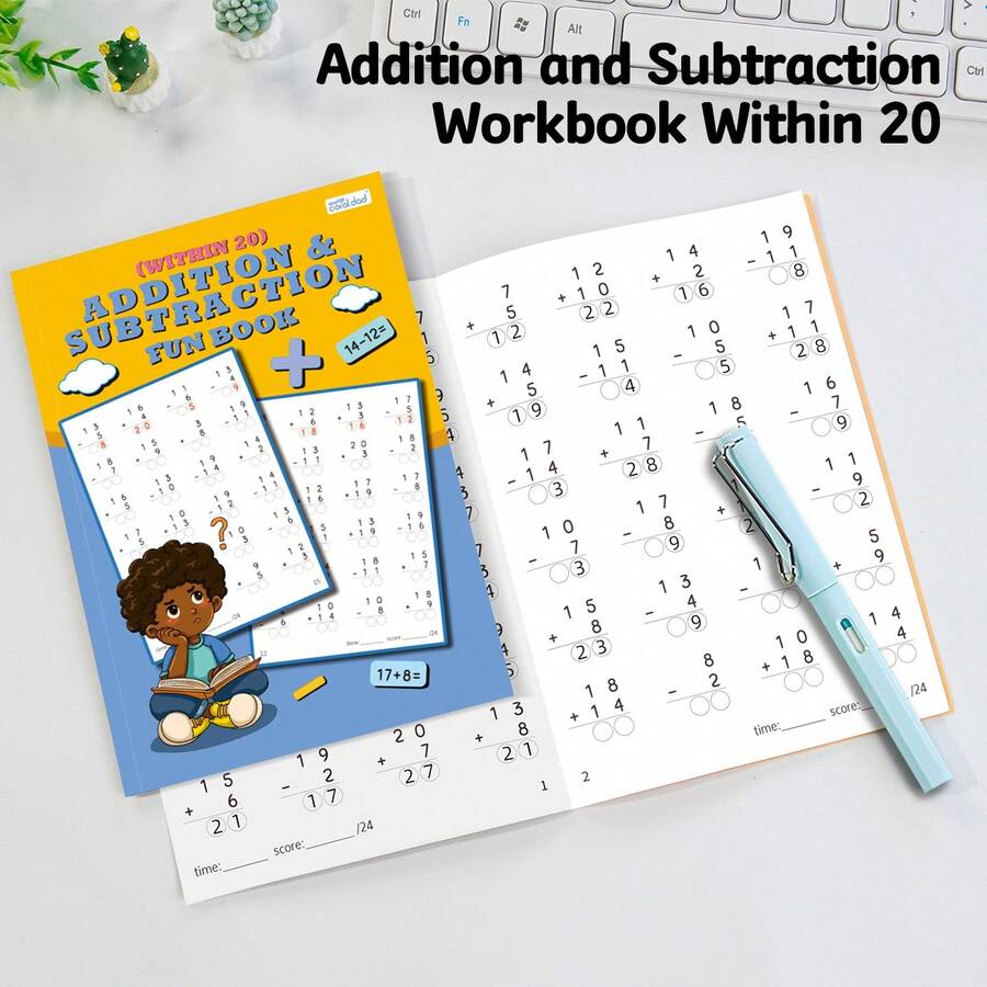 Math Workbook Within 20 Addition & Subtraction For Kids, Early Elementary Math Practice Activity Book, Homeschool Educational Learning Worksheets For Preschool Primary Students - Multicolor - View 1
