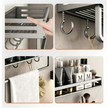 Estantería de almacenamiento para baño, estantería de almacenamiento para cocina, almacenamiento de pared de cocina, estantería de almacenamiento para balcón, adecuada para cocina, baño, inodoro, balcón, material de aleación de aluminio, resistente y duradero, a prueba de humedad y óxido, estantería de almacenamiento para botellas y frascos, ahorra espacio, dos métodos de instalación, estantería de almacenamiento sin taladro - A - Ver 11