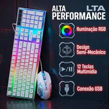 Teclado Gamer RGB Branco Membrana Silenciosa | LED Iluminado Antighosting | USB Alta Performance  PC Notebook - teclado+mouse branco - Visão 8