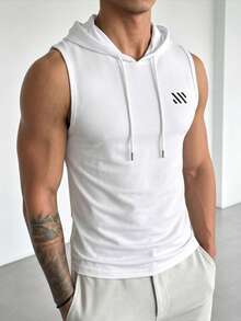 ZYNTH BALENO Men's Casual Printed Hooded Tank Top, Suitable For Fitness, Outdoor Sports And All Seasons Wear - White - View 2