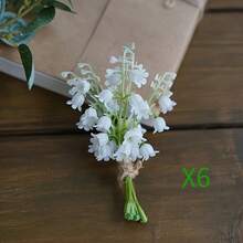 Mini Lily Of The Valley Bouquet 5 Stems/Bunch Mini Artificial Flowers Gift Photo Prop Wedding Decor Tabletop Ornament Packaging Decoration - White - View 10