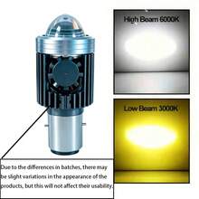 Faro LED para motocicleta Heyword, 1 pieza, interfaz H4, luz alta/baja de doble color, adecuado para faros de motocicleta, interfaz BA20D para scooter, batería no incluida - Blanco + Amarillo - Ver 14