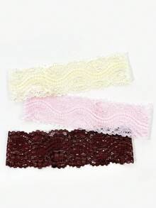 3pcs Wedding Ji Women's Solid Color Lace Girlish Style Elegant Fashion Breathable Comfortable Lightweight Floral Embroidery Decorated Headband, Suitable For Daily Commute, Outfit Matching, Shopping, Travel, Photography, Exquisite Gift For Best Friend - Multicolor - View 4