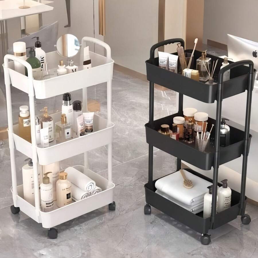 1pc Rolling Bathroom Storage Rack, Multi-Layer Mobile Snack Storage Shelf, Floor To Ceiling, Suitable For Kitchen And Bathroom, Perfect For Holiday Parties, Back To School, Thanksgiving, Valentine's Day And More