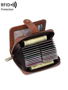 MIYIN Fashion Retro Hollow Design Credit Card Wallet, Women's, RFID Anti-Theft, Large Capacity Bifold Zipper Card Holder, With Wrist Strap, 32 Card Slots, Short Wallet, Wristlet Wallet, RFID Wallet, Suitable For Party, Shopping, Travel - Brown - View 11