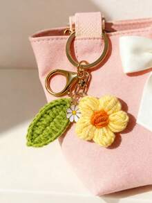 Handmade Exquisite Pom Pom Flower And Green Leaf Keychain, Plant Leaf Pattern, Casual, Cute And Elegant, Suitable For Party, Commute, Travel, Couple, Car, Apartment Keys And More. All-Season Valentine's Day Car Decoration, Also Can Be Used As Bag Charm - Multicolor - View 11