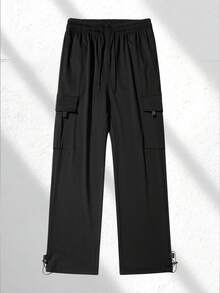 Men's Streetwear Functional Cargo Pants, Adjustable Hem, Multi-Pocket Design, Suitable For Daily Streetwear And Home Workout - Black - View 3
