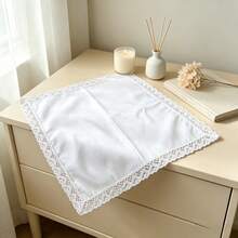 33cm Thin Pure Cotton White Square Handkerchief With Delicate Lace Trim, Unisex, Wedding Anniversary Keepsake Gift, 3pcs/6pcs - White - View 9