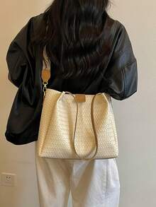Premium Large Capacity Commuter Tote Bag For Women 2026 New Woven Texture Handbag Fashion Crossbody Shoulder Underarm Bag - Beige - View 6