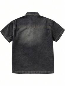 Men's Fashionable Personalized Retro Short Sleeve Denim Shirt - Dark Grey - View 3