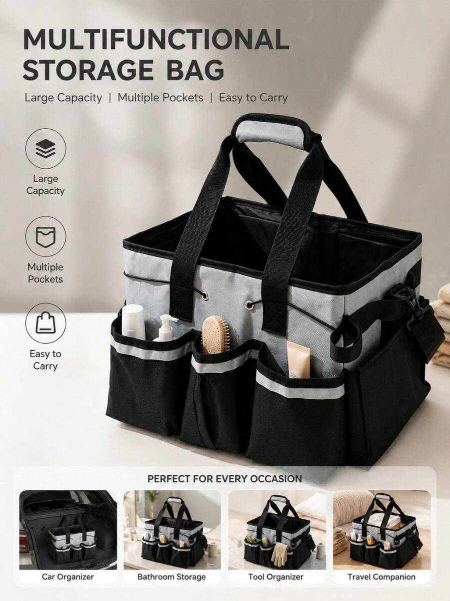 1pc Large Capacity Outdoor Storage Bag (Gray, White), Camping Storage Bag, Cleaning Tool Storage Bag, Storage Bag With Detachable Adjustable Shoulder Strap, Multi-Functional Storage Bag, Crossbody Portable Cleaning Tool Waist Bag, Outdoor Tool Bag, Outdoor Storage Bag, Multi-Functional Storage Bag, Indoor Storage Bag