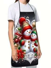 1 Peça Avental de Natal com Estampa de Boneco de Neve Duplo em Bottom Preto, Avental Retangular de Estilo Inverno Romântico Cintilante Rosa para Feriados, Avental de Cozinha com Cinto Ajustável e Alça Lateral Longa, Festa de Natal, Cozimento, Churrasco, Festa de Inauguração da Casa, Natal - Multicolorido - Visão 5