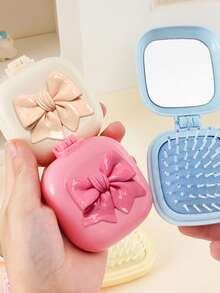 Macaron Color Series - Mini Foldable Air Cushion Comb With Built-In Mirror, Candy Color Portable Travel Comb, Cute 3D Bow Decoration Massage Comb, Anti-Static - Foldable Air Cushion Massage Brush, Suitable For Girls And Women Daily Outdoor, Travel, Vacation, Back To School, School Opening Gift, Party Holiday Small Gift - Multicolor - View 6