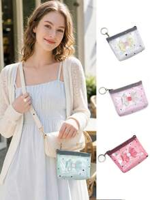 DIY Bowknot Accessories, Heart Print See-Through Coin Purse, See-Through Mesh Zipper Bag, Girls Teens Women Mini Small Wallet, Cute Sweet Cool Y2K Style Coin Purse, See-Through Card Holder Key Lipstick Earphone Jewelry Storage Bag, Handbag Inner Organizer Compartment, School Travel Daily Carry Bag, Fashion Accessories, Party Gift Promotional Giveaway Gift Choice - Multicolor - View 8