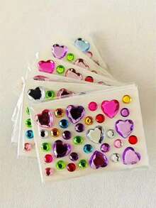 Shiny Gem Stickers - Self-Adhesive Acrylic Gem Valentine's Day Stickers, Face Gems, Glitter DIY Cosmetics, Music Festival Crafts, Etc. Shiny Rhinestone DIY Crafts, High-Quality Acrylic Gems, Easy To Apply, Dazzling Decorative Stickers - Multicolor - View 3