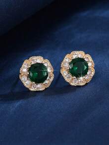 1 Pair Minimalist Fashion Copper Material Zirconia Inlaid Flower Stud Earrings For Women, Daily Commute, Party, Banquet Accessory - Earrings - View 7