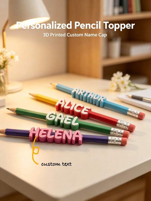 Personalized 3D Printed Name Pencil Caps, PLA Plastic Custom Name Pencil Toppers, Back To School Stationery Gift, Pencil Caps Only, Pencil Not Included