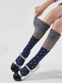 1/3 Pairs Women's Cute Polka Dot Knee-High Socks, Sheer Patchwork Design Versatile Stacked Leg Socks, Sweet Preppy Style - Multicolor - View 5