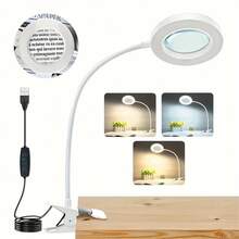LED Lighted Magnifying Glass Clip On Desk Lamp With Flexible Adjustable Metal Support Arm, Illuminated Clamp Magnifying Lamp For Close Work, Reading, DIY, Craft, Painting, Sewing, Jewelry Repair And Esthetician Hobby Use. - 1 - View 14