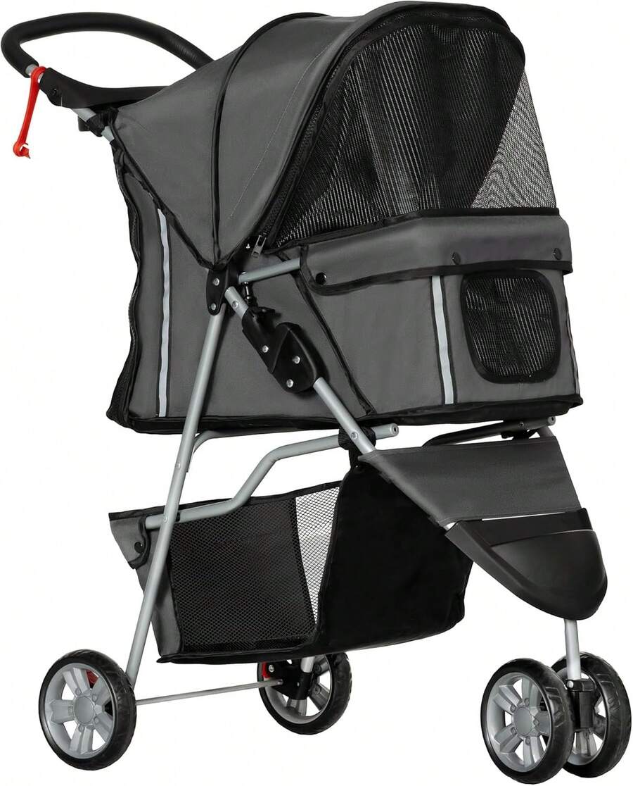 Hunde-Kinderwagen Hunde-Buggy faltbar für Hunde und Katzen bis 10 kg Buggy mit Kissen Netz Getränkehalter Aufbewahrungstasche Kinderwagen Buggy Dunkel - Dunkelgrau - Übersicht 1