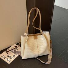Premium Large Capacity Commuter Tote Bag For Women 2026 New Woven Texture Handbag Fashion Crossbody Shoulder Underarm Bag - Beige - View 11