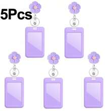 5Pcs Colorful Flower Nurse Badge Reel Retractable With ID Card Holder, Cute Resin Peach Flower Teacher Badge Reel For Women's Bus Card Holder, Keys - Multicolor - View 6