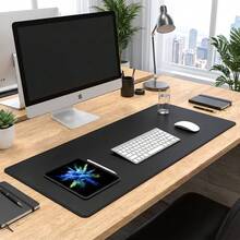 1pc Pure Black Extra Large Extra Long Office Desk Mouse Pad, Waterproof Oil-Resistant Non-Slip Rubber Bottom Keyboard Desk Mat, Edged Design, Durable Desktop Protection Pad, Suitable For Office Workers, Gamers, Students And Remote Workers - Multiple Styles - View 5
