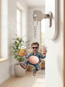 1pc Custom Photo Beer Guy Keychain, Personalized Cartoon Man Key Ring, Funny Beer Lover Fidget Keychain Gift For Men Dad Husband Bachelor Party Presen - Multicolor - View 8