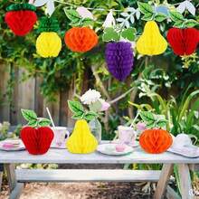 12pcs Mixed Color Fruit Honeycomb Decorations, 5 Inch Hanging Ornaments, Suitable For Summer Beach Tropical Party - Multicolor - View 9