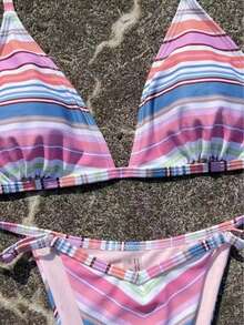 女款優雅多色印花泳衣套裝，適合夏季，理想用於春夏海灘度假、海邊活動與度假穿著 - 彩色 - 查看 3
