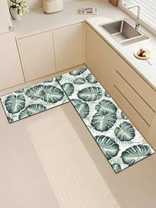 1pc Monstera Leaf Print Kitchen Mat, Fabric Surface With Absorbent Sponge And Non-Slip Rubber Bottom, 3.5mm, Relieves Fatigue From Long Standing, Suitable For Kitchen, Bathroom, Entryway, Laundry Room - View 11
