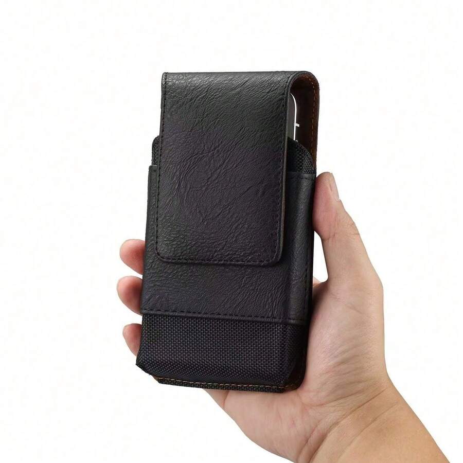 高級牛皮紋理 PU 腰包,適用 6.5"/6.7"/6.9"/7.2" 手機,附腰帶夾 - 黑色 - 查看 1