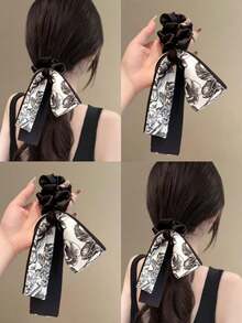 1pc Silk Satin Scrunchie Hair Tie, Suitable For Curly Hair, Elegant Low Ponytail Bun Hair Accessory, Women's Elastic Hair Band - Multicolor - View 6