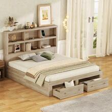 160*200cm Double Bed, Chipboard, King Size Platform Bed With Two Drawers At The Foot Of The Bed - Natural - View 1
