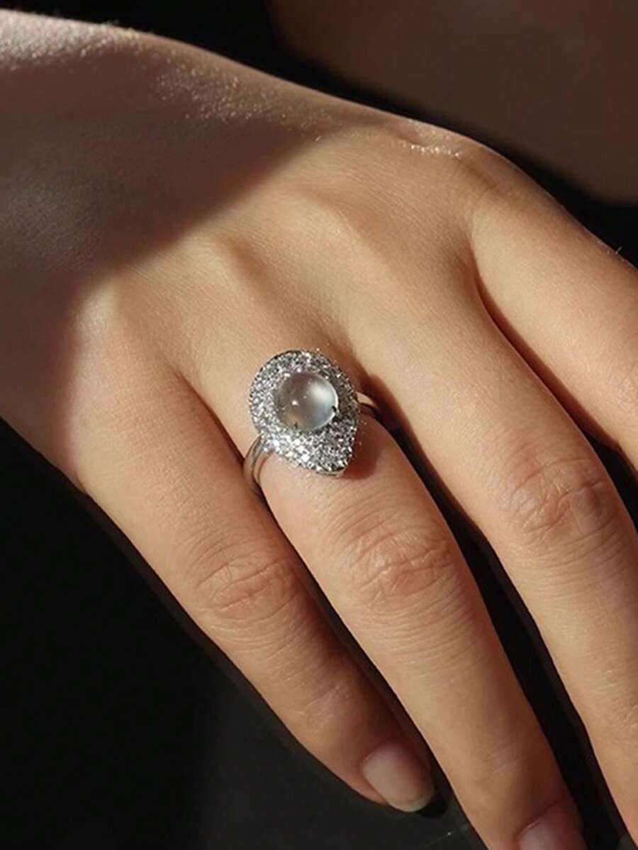 1件裝浪漫立方鋯石戒指 女款婚禮訂婚派對珠寶 情人節禮物