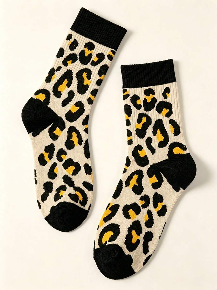 5/1 Pair Women's Socks, Soft And Comfortable Fashion Leopard Print Knee-High Socks For Summer, White Socks Suitable For Daily Sports And Fashion Matching - Multicolor - View 1