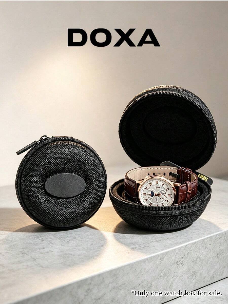 DOXA Mini Round Single Watch Storage Box, Anti-Collision Hard Shell With Velvet Lining, Pocket-Sized Watch Organizer, Suitable For Daily Carry - Black - View 1