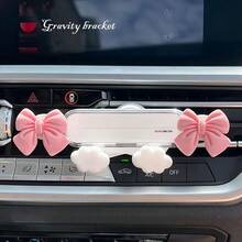 1pc Car Phone Holder, Suitable For Air Vent, Navigation Support Bracket, Bowknot Creative Car Interior Decoration Accessory, White Gravity Phone Holder, Suitable For Women - Multiple Styles - View 2