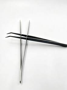 2pcs Straight And Bent Tweezers Set, Solid Durable Hand Tools, Solid Silver Long Shape, Firm Grip Picking Tools, Suitable For Jewelry Making And Sewing Repair Work - Tweezers - View 2
