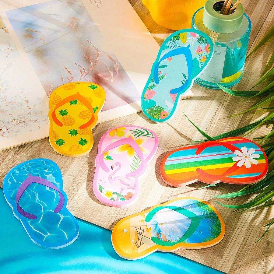 6PCS Flip-Flop Sticky Notes, Hawaii Party Gifts, Summer Beach Theme Memo Pads, Cruise Souvenirs, Self-Adhesive Colorful Memo Pads, Removable Sticky Notes - one-size - View 1