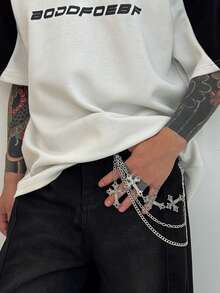 1pc Men's Cross Pendant Pants Chain, High-End Hip-Hop Street Jeans, Hanging Chain, Waist Chain, Versatile Accessories - Silver - View 3
