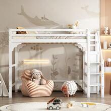 140*200cm Loft Bed With Slatted Base, With Stairs, With Wardrobe, Youth Bed, Storage. White - White - View 3