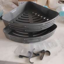 Estantería de baño ahorradora de espacio - Sin necesidad de perforar, estante triangular resistente con ganchos, uso en las 4 estaciones, organizador de almacenamiento multifuncional para baño y cocina, estantería autoadhesiva montada en la pared, caddy de ducha a prueba de óxido, la mejor opción para almacenar accesorios - Traje gris de doble capa - Ver 12