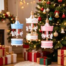 1 Pure White Carousel (6 Pieces Per Box) Wooden Christmas Tree Storage - One Pure White Carousel (6 Cars Per Box) - View 2