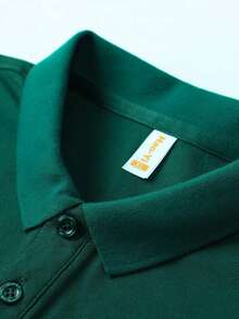 男士夏季純色短袖休閒通勤鈕扣 Polo 衫，適合高爾夫，深綠色 Polo 衫 - 綠色 - 查看 4